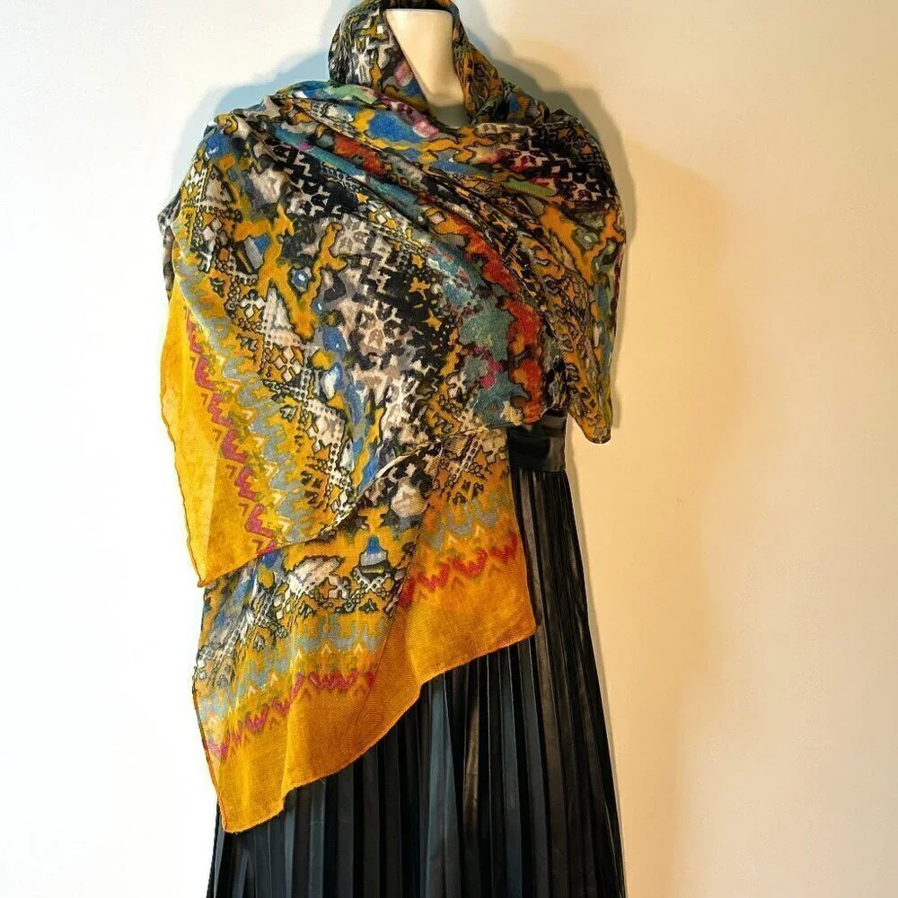 Scarf or Wrap 75 x 35 Soft Viscose oversized multi colored Art to wear Chic Boho